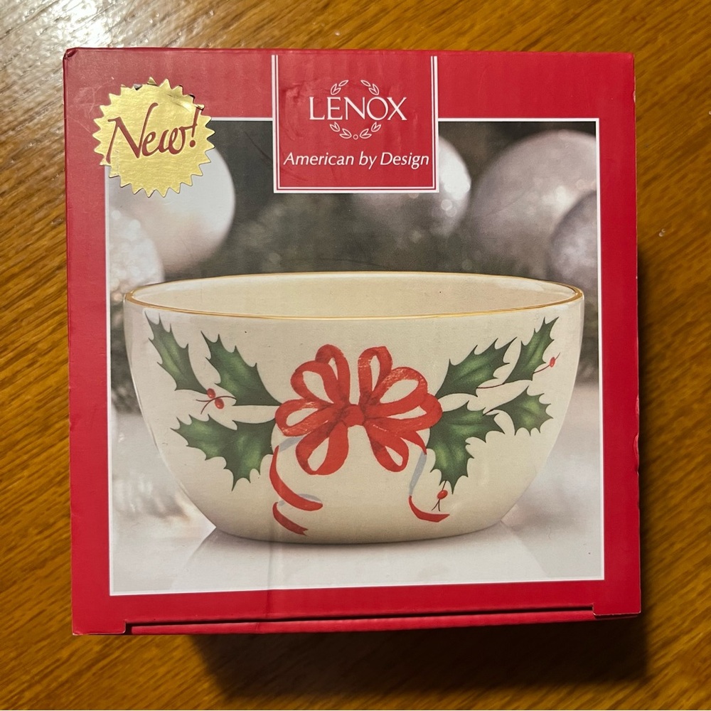 Lenox Festive Holly Bowl with Red and Green Accents
